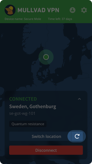 Reconnect button highlighted in the map view of the app.