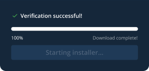 Verification successful and a greyed out button informing that it is starting the installer.